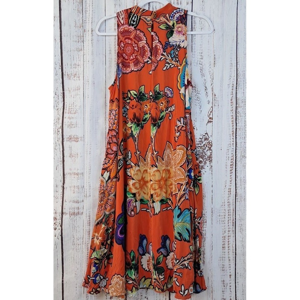 Maeve Anthropologie S 100% Silk Swing Dress Larkhill Orange Sleeveless Pockets - Picture 4 of 6